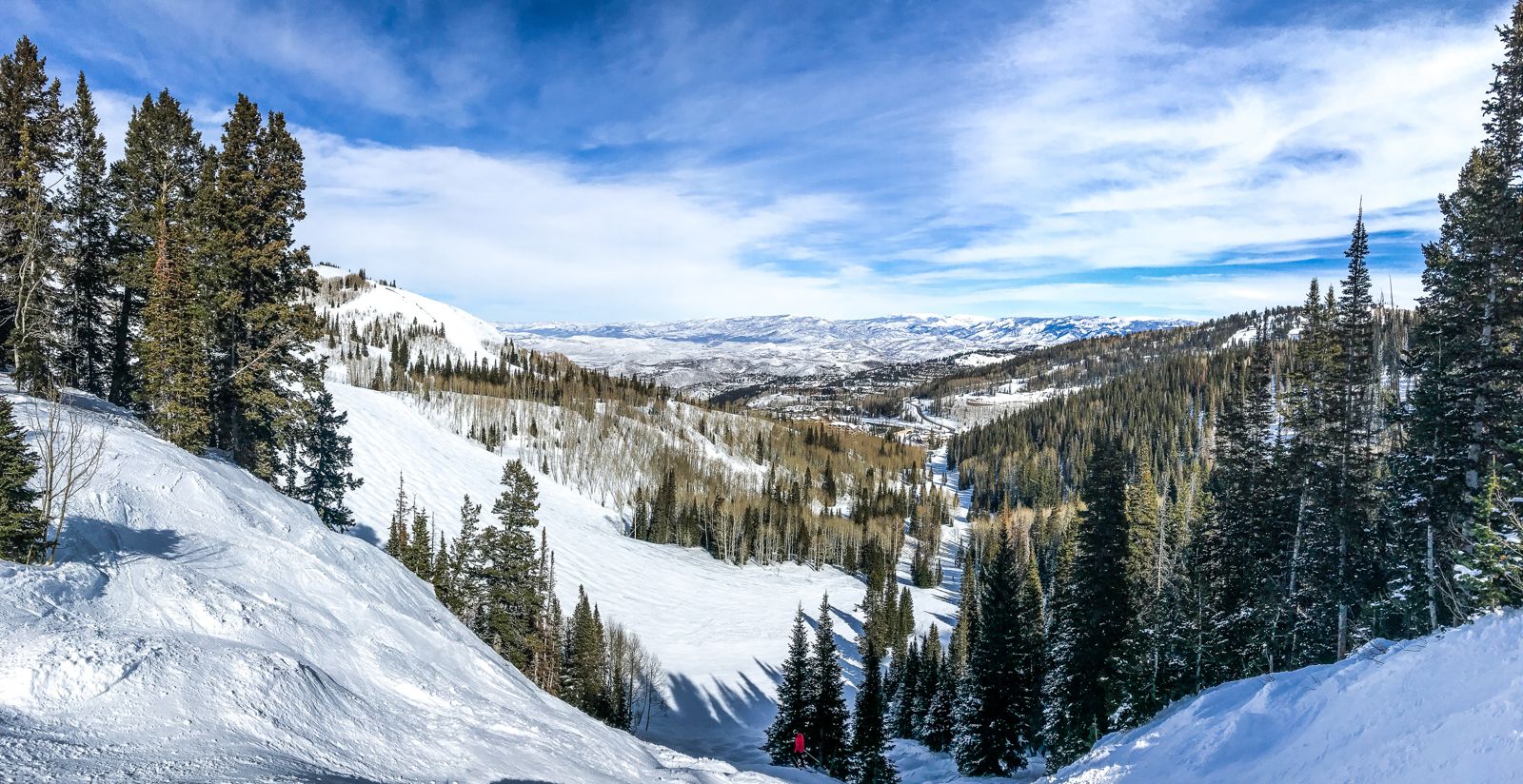 Pristine groomed ski slopes and aspen glades at Deer Valley Resort